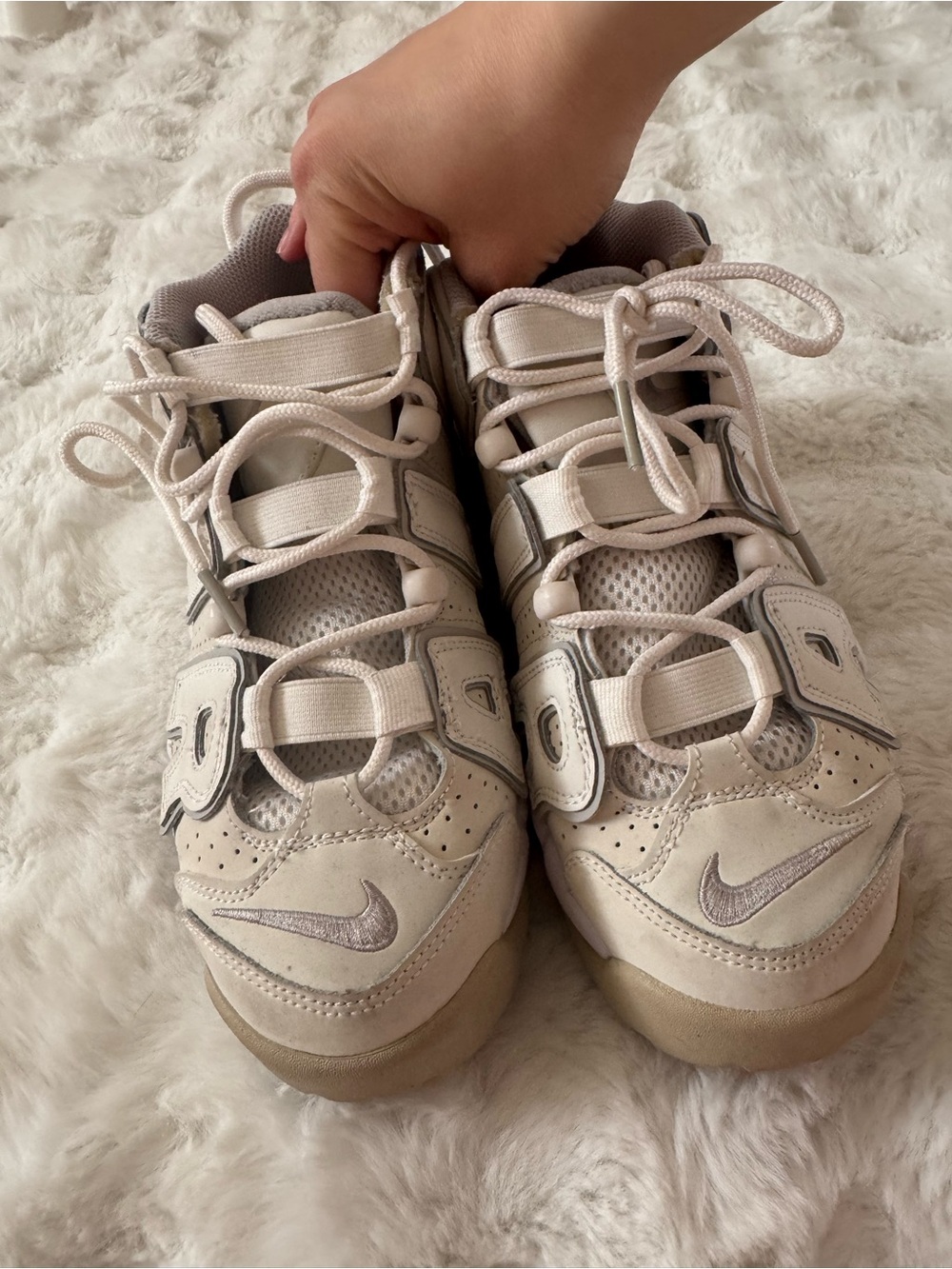 Nikee White and Tan Air More Uptempo Sneakers - Picture 2 of 5